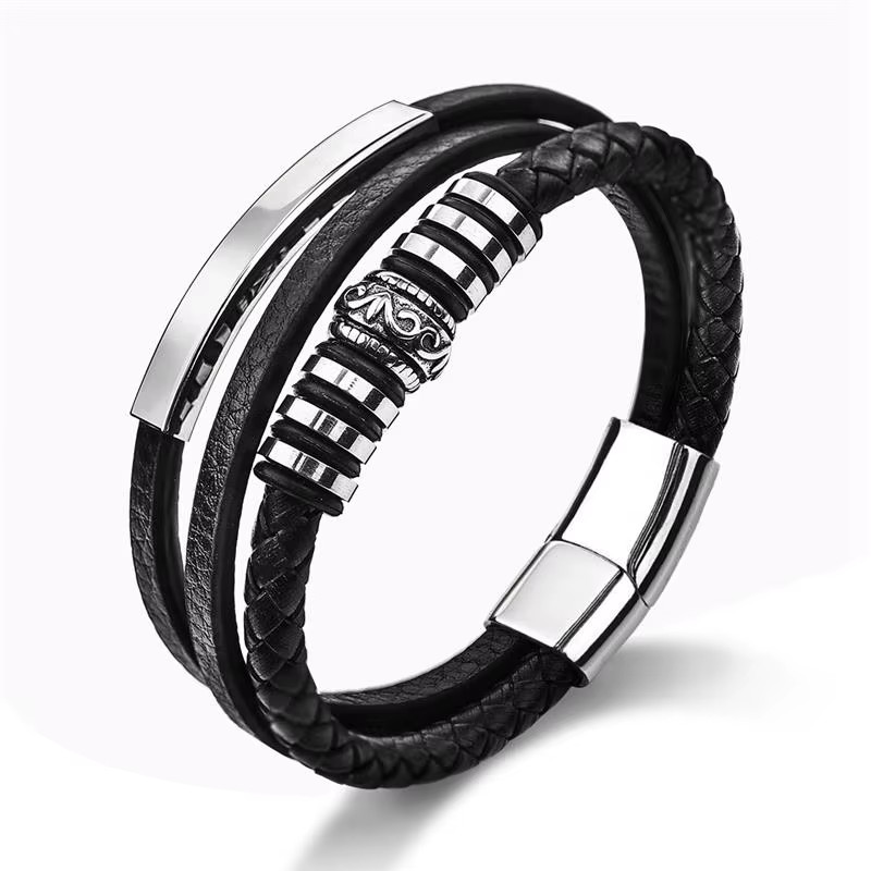 18cm 20cm 22cm Trendy Leather Stainless Steel Multilayer Braided Gift Men’s Wear