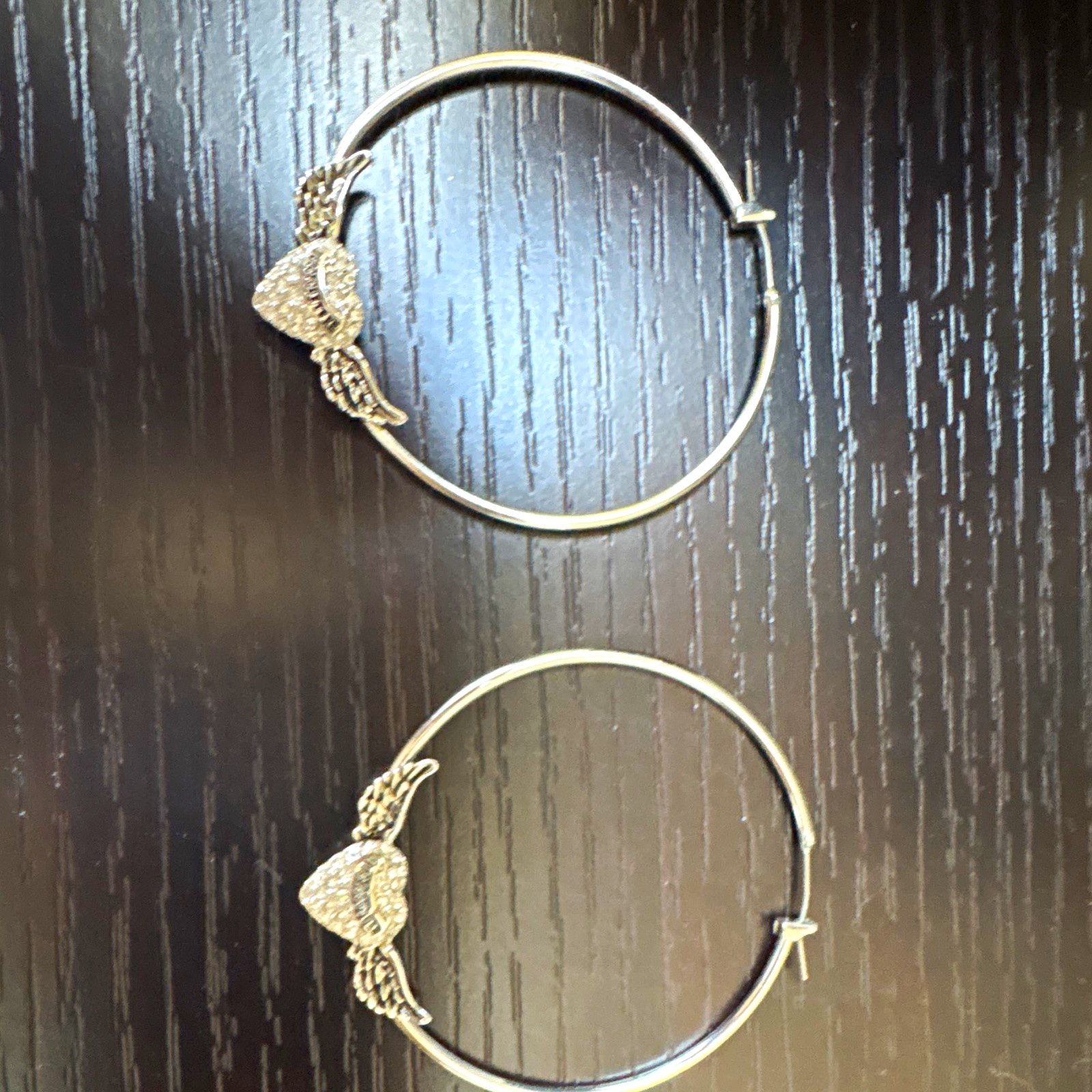 Juicy Couture Silver Hoop Earrings Heart Wings Pavé Crystal Latch Back