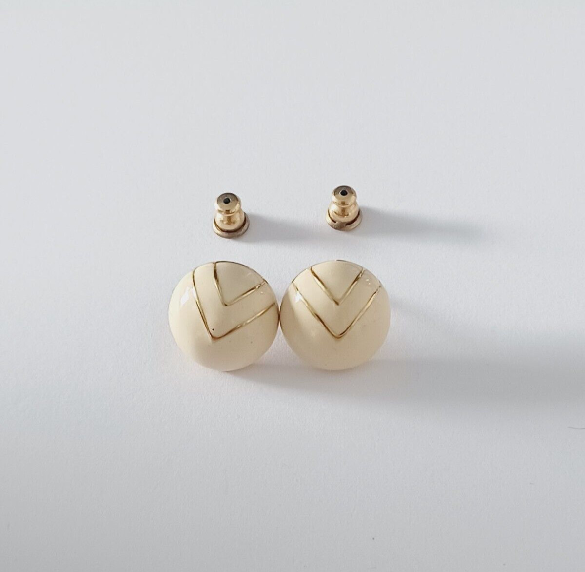 Creme Enamel Dome Gold Tone Stud Earrings