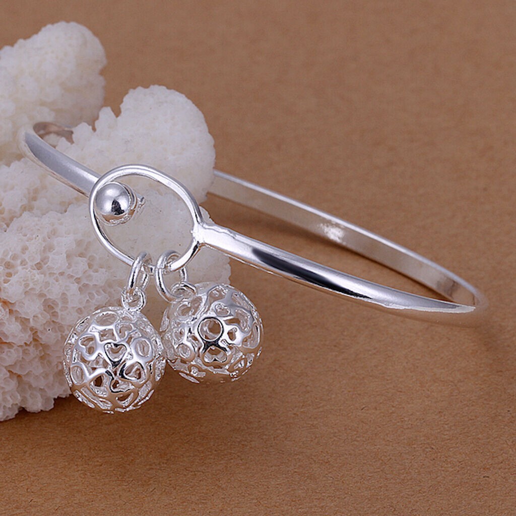 Luckyshine Unique Fire Two Balls 925 Sterling Silver Bangles Bracelets