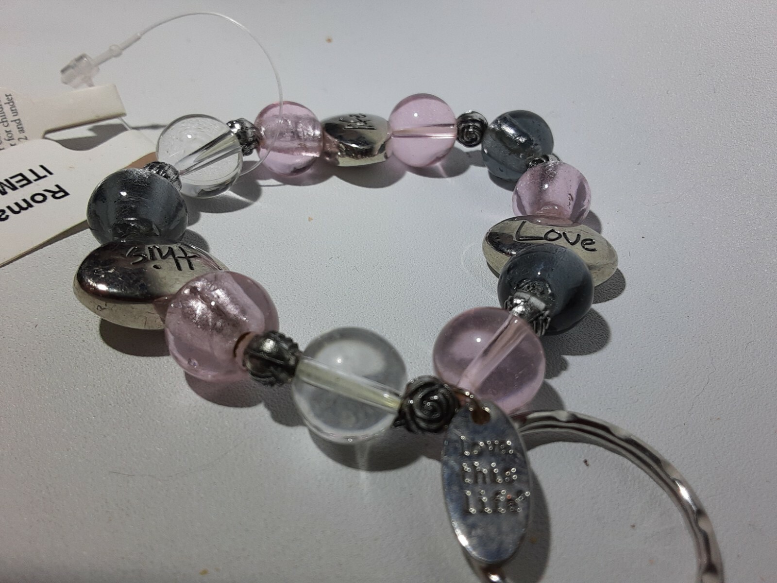 INSPIRATIONAL GLASS BEADED BRACELET NEW Charm ROMAN INC Graduation Pink Grey
