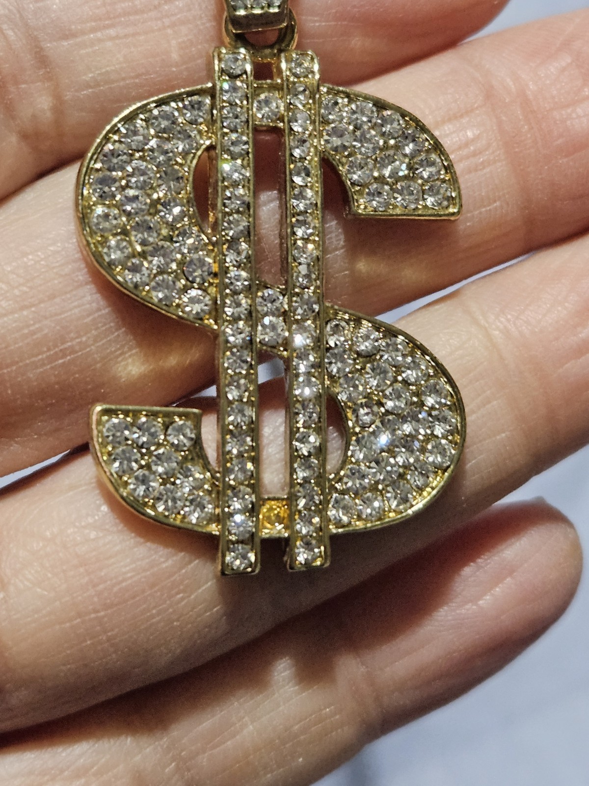 Gold Tone Bling Dollar Sign Necklace 24 ” 30 g