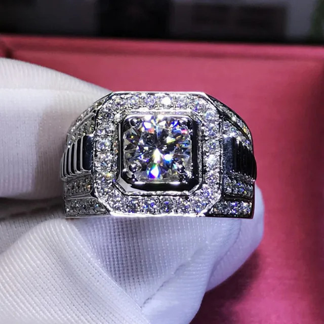 Wedding Band Ring Inlaid Crystal Invisible Setting Metal Wedding Men Jewelry