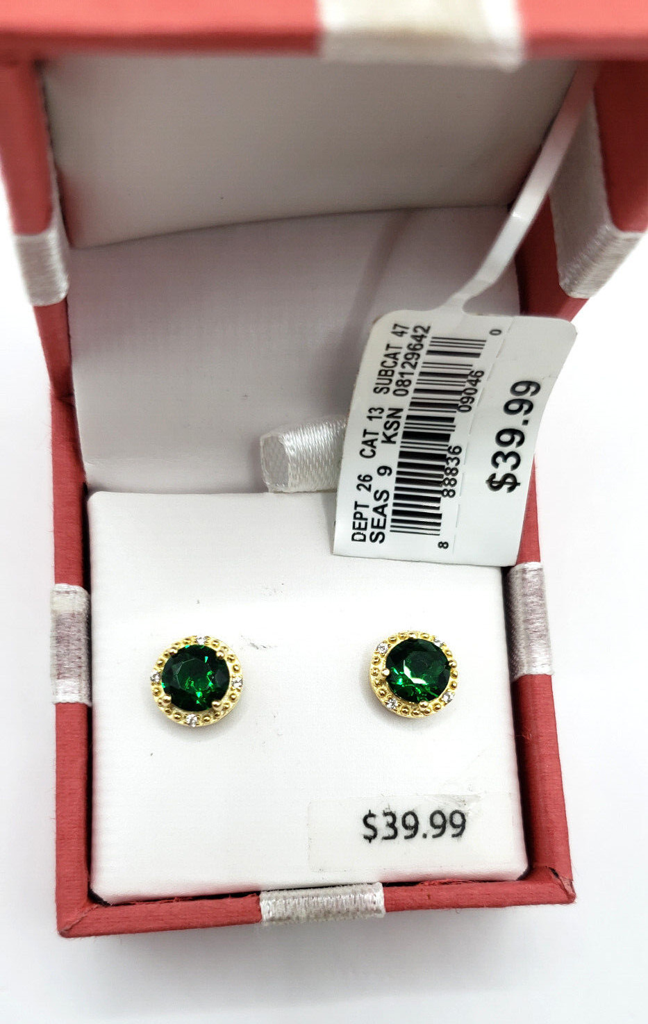 New Khols Simulated Green Emerald Halo Stud Sterling Silver Gold Plate Earrings