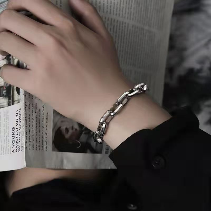 Mens Punk Titanium Steel Chain Curb Cuban Link Bracelet Gifts Silver 7.5/8.3in