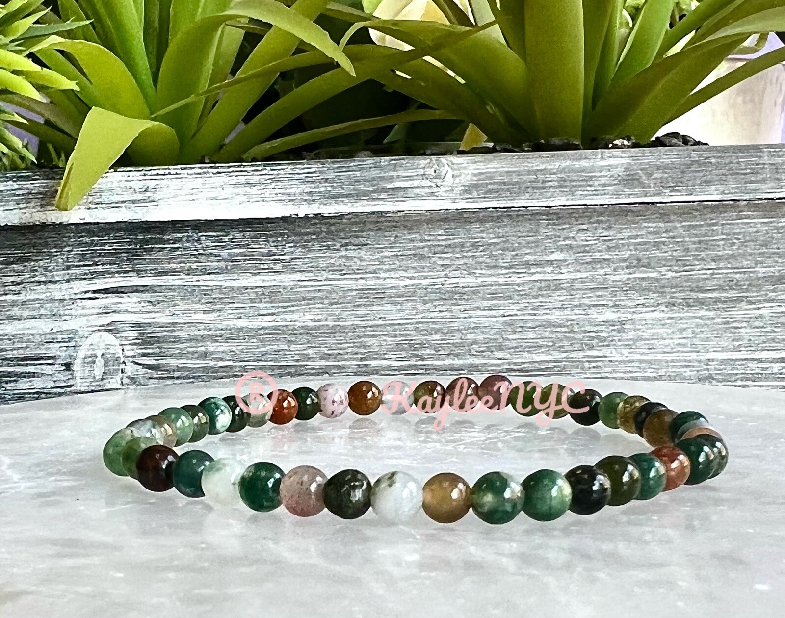 Wholesale Lot 6 Pcs Natural Indian Moss Agate 4mm 7.5” Crystal Stretch Bracelet