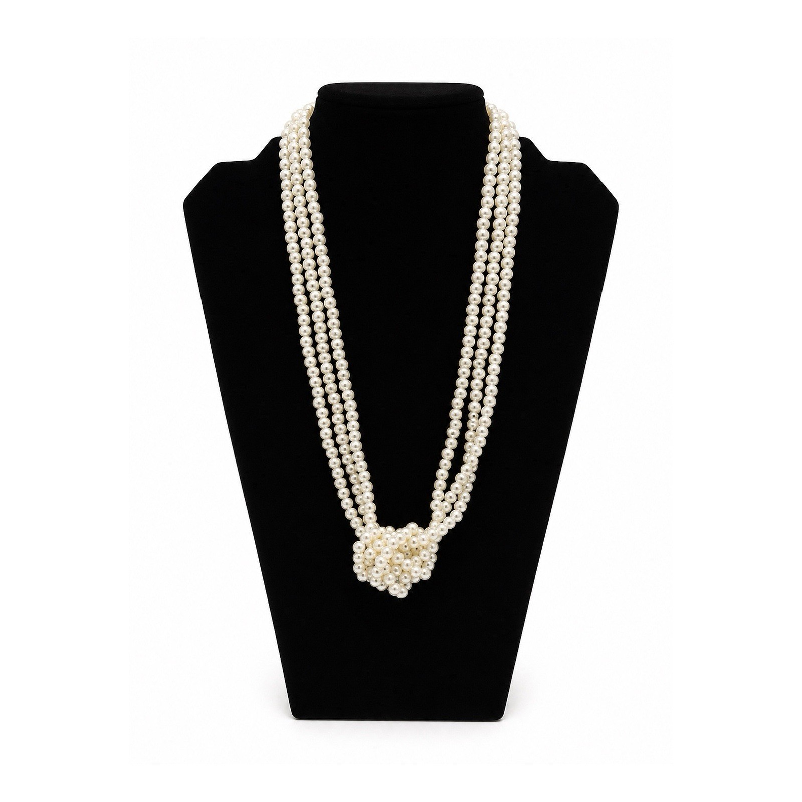 Vintage Style 1920s Flapper Faux Pearl Necklace Long 3 Strand Knotted Gatsby