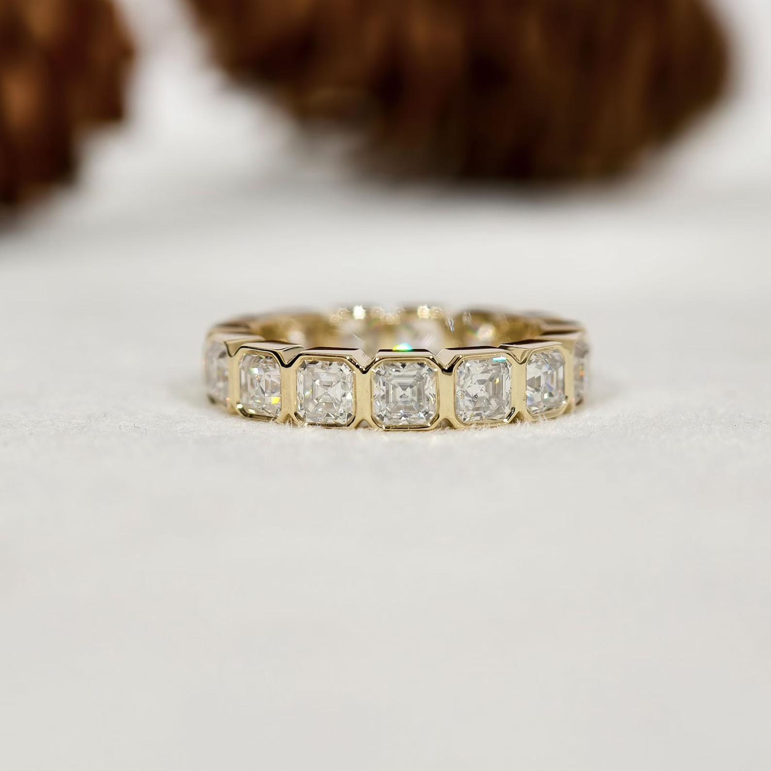 2.80 Ct Asscher Simulated Diamond Full Eternity Band Ring 14k Yellow Gold Plated