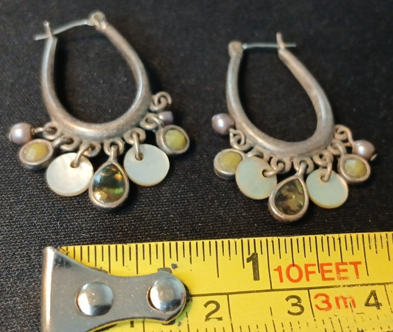 Multicolor 1.5″ Shell/Stone/Metal Pierced Earrings Silver-Tone