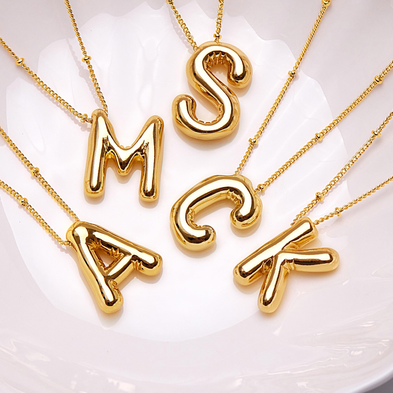 Gold Bubble Letter A Initial Necklace for Women, Balloon Alphabet Pendant Cha…