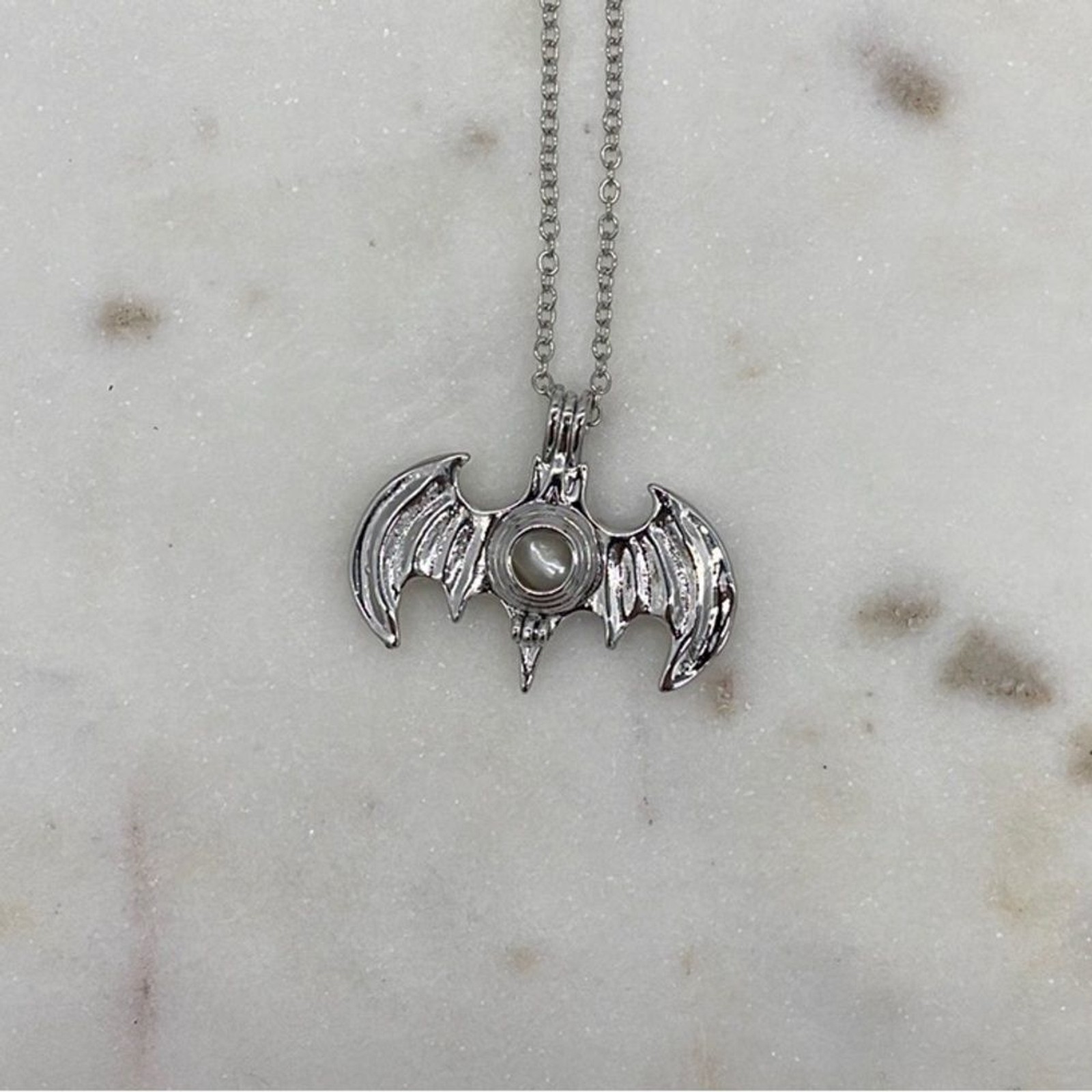 Silver alloy Bat Pendant with Faux Pearl