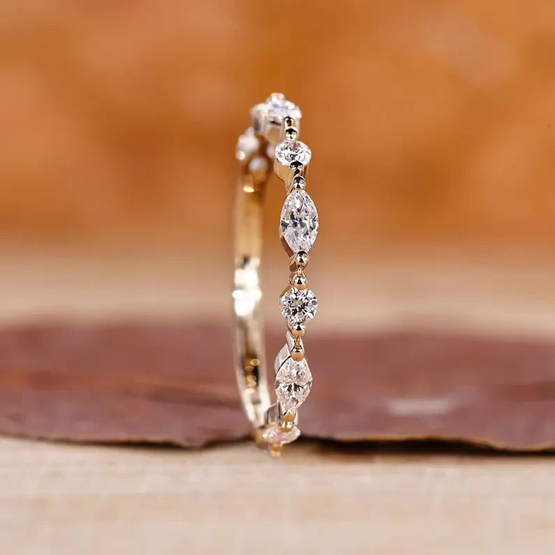2Ct Marquise Cut Simulated Diamond Full EternityBand Ring 14k Yellow Gold Plated