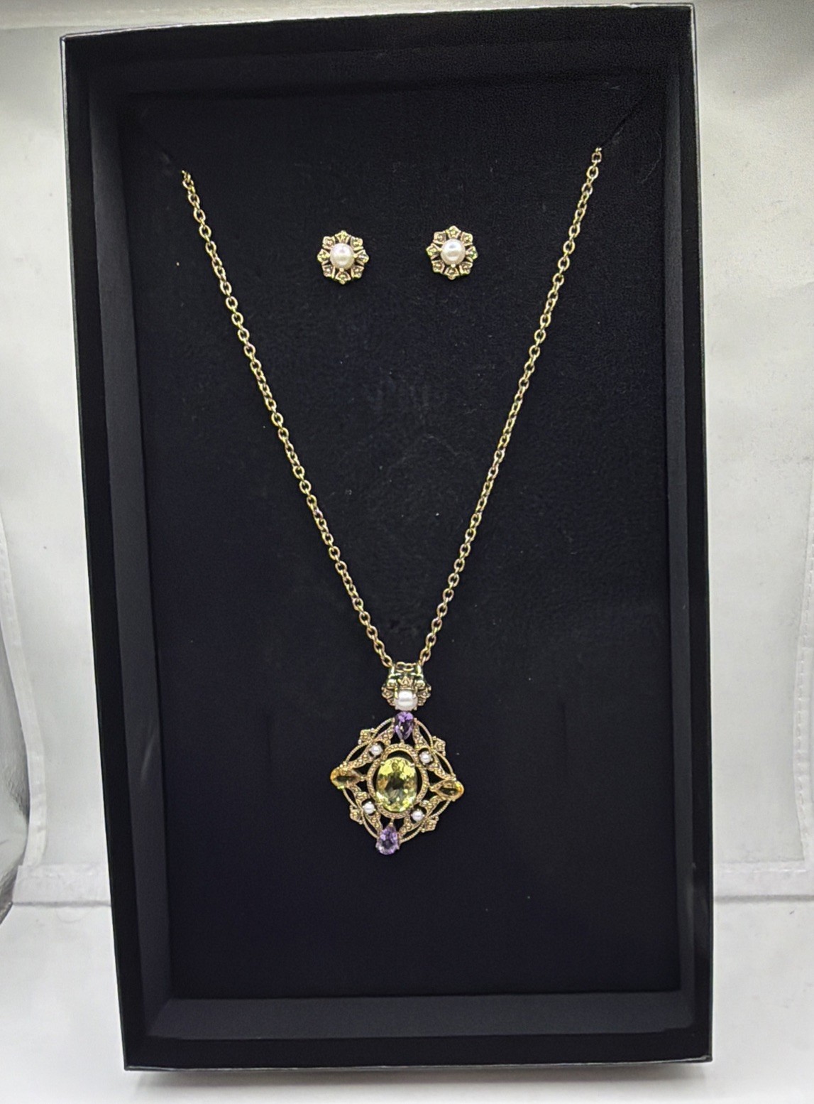 Nicky Butler NB Gemstone Pearl Pendant Necklace & Earrings Set India