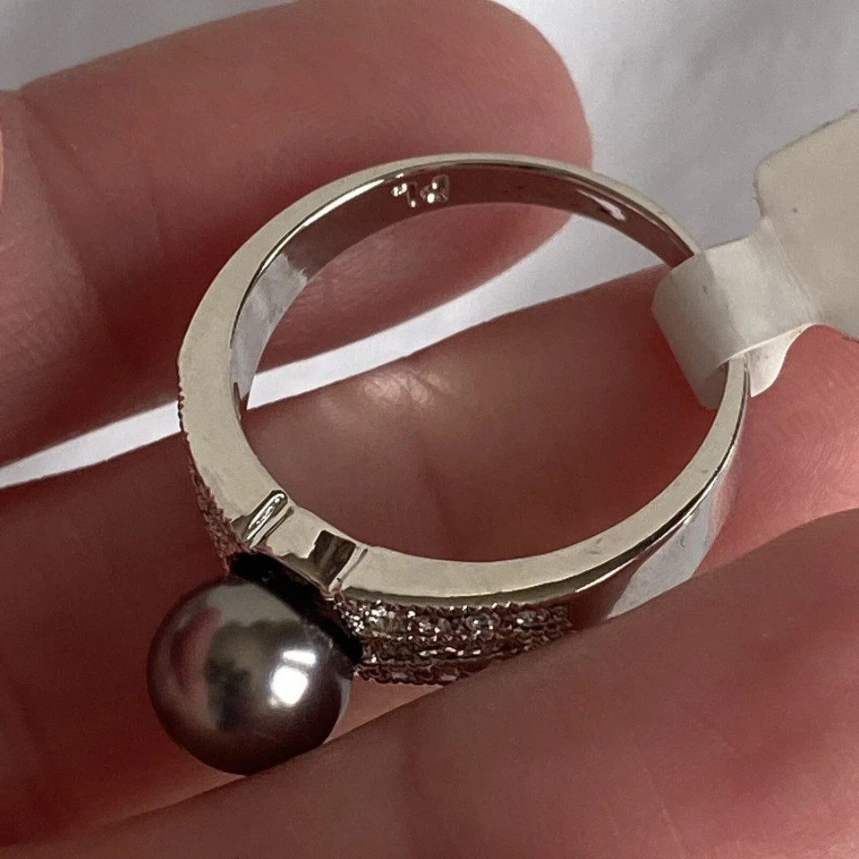 Park Lane “ENVIOUS” – Grey PEARL RING – Hematite Gray + Swarovski – SZ 9