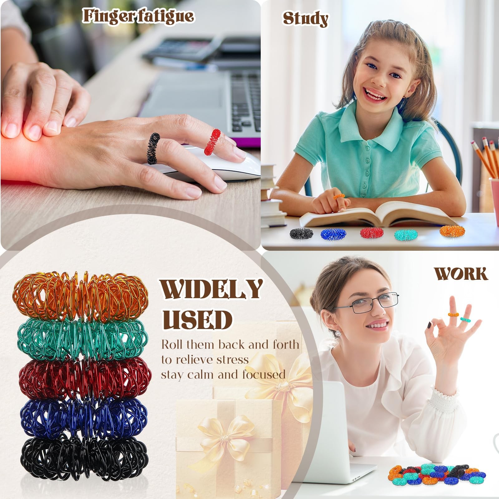 30 Pieces Acupressure Rings Spiky Sensory Rings for Fingers Stress Relief Fidget