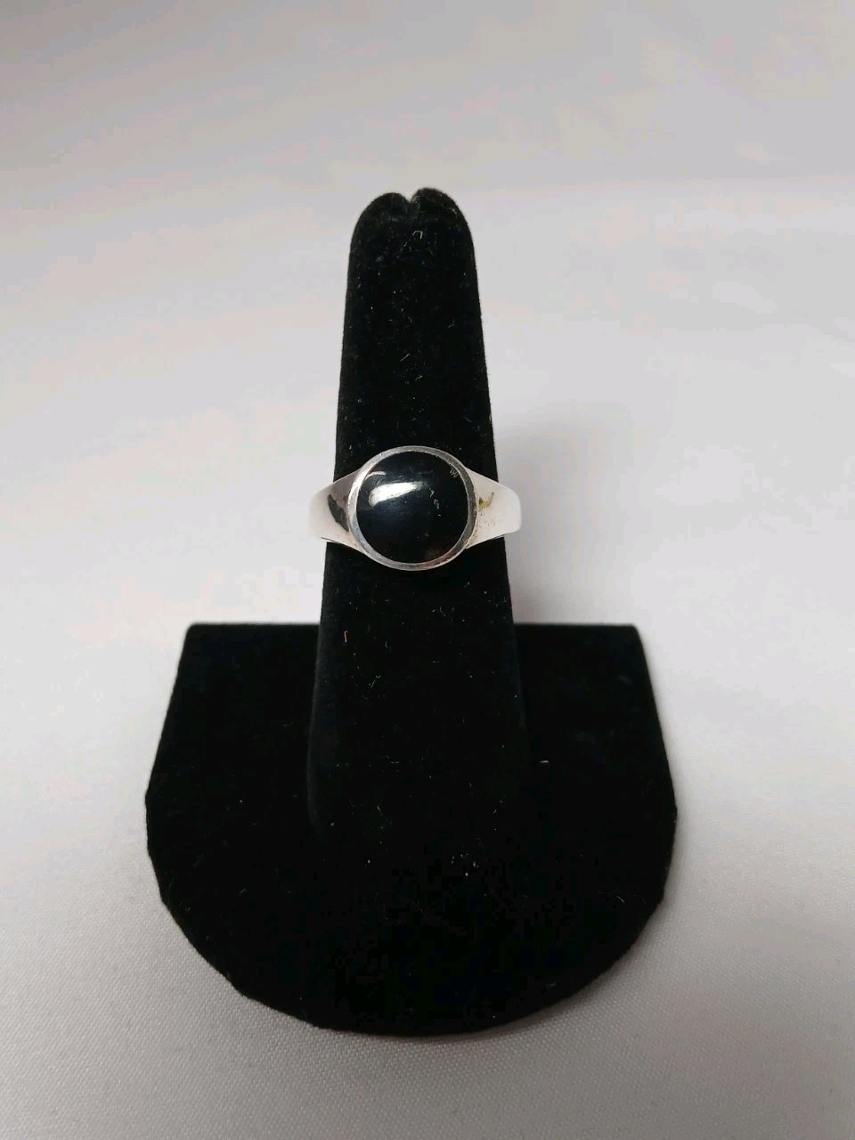 Sterling Silver Ring 925 Black Glass Cabochon – Size 7