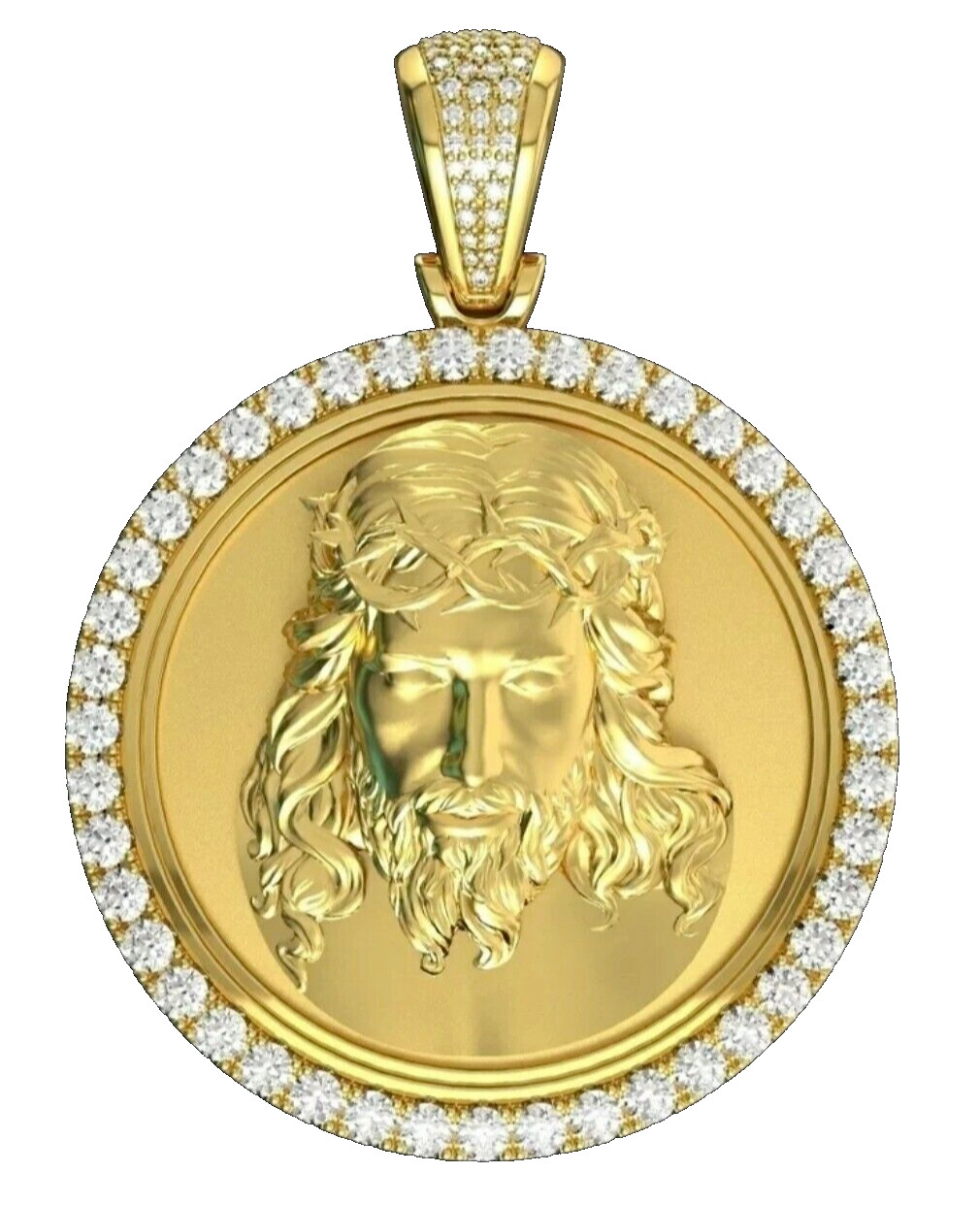 Jesus Face Pendant – Iced Charm & Necklace – Gold Tone Religious Fashion Jewelry