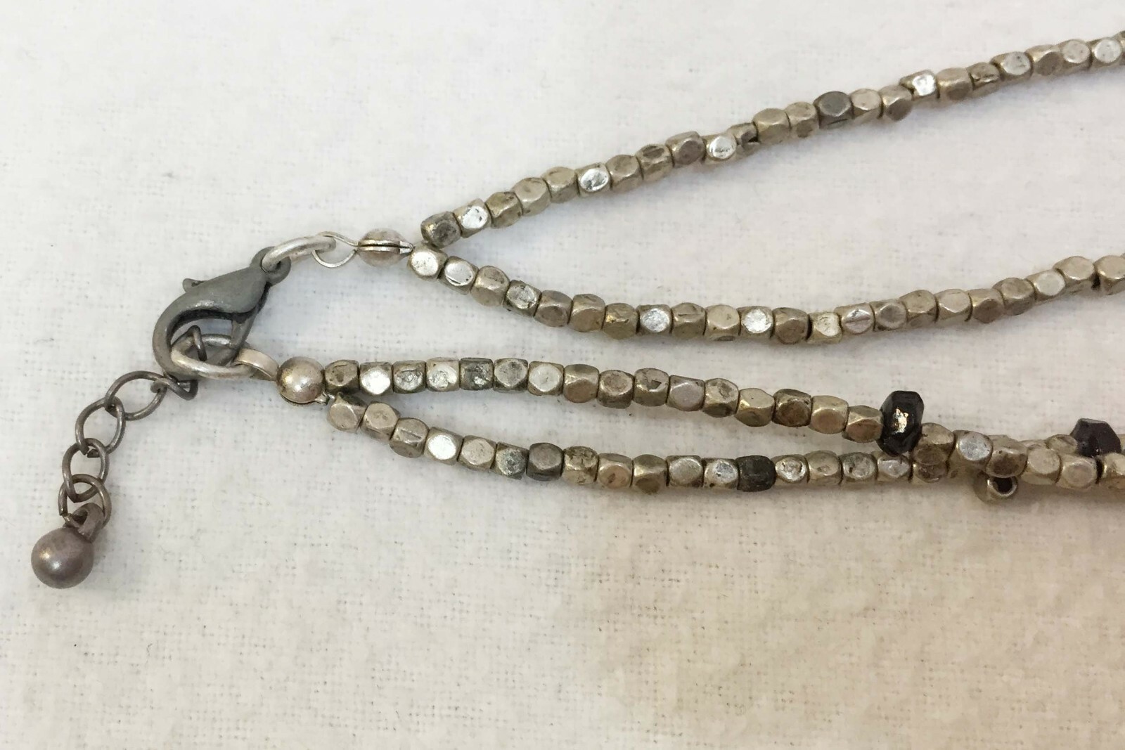 Necklace Two Strand Silver Red Gray Black Beads 2 Silvertone Curve Links w Smoky
