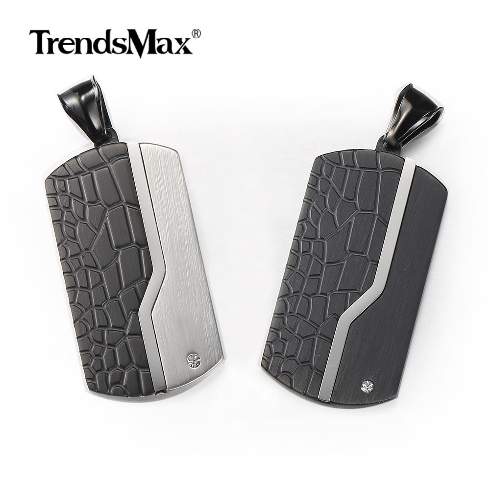 Silver Black Stainless Steel Dog Tag Pendant Necklace Military Box Chain Jewelry