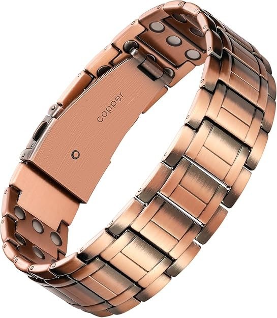 Feraco 99.99% Pure Copper Bracelet Men 3 Row Neodymium Magnets