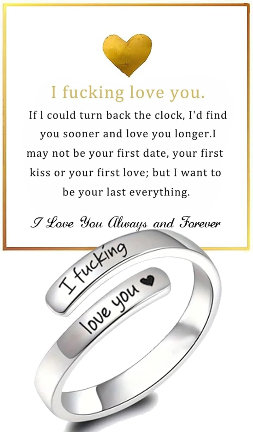 sunglnl I Fcking Love You Ring For Women, Open Adjustable Adjustable, Silver