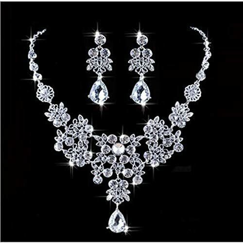 Alloy Silver Plated Rhinestone Necklace, Earrings Bridal Wedding Jewelry Set