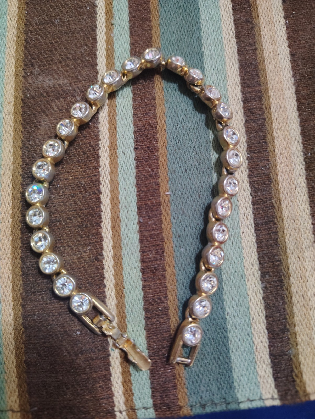 Swarovski Tennis Bracelet, Side Slide Clasp,Vintage, Gold Plated, Clear Crystals