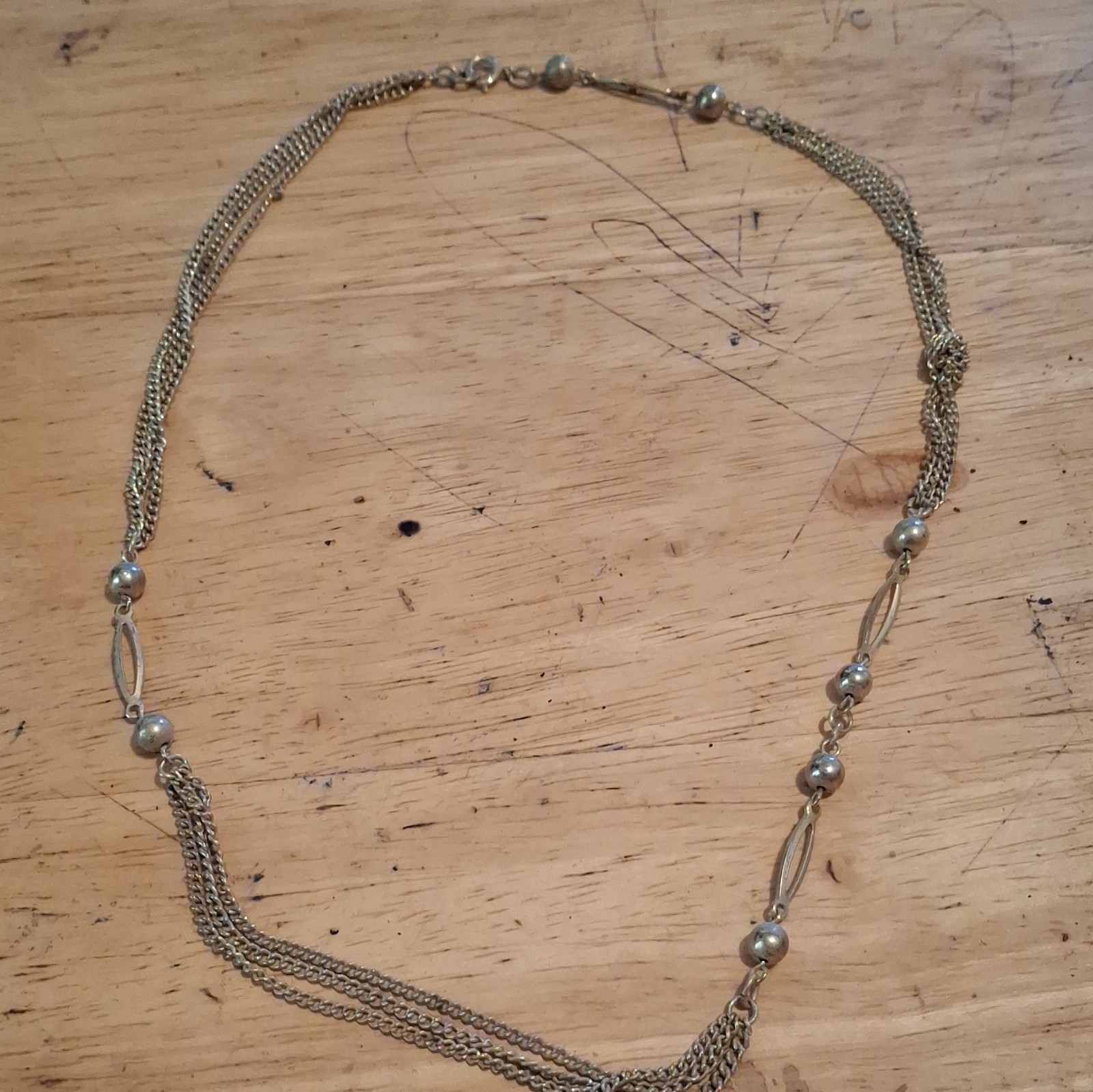 Silver Tone Metal Multi-Strand Cable Chain Necklace w/ Spring Ring Clasp
