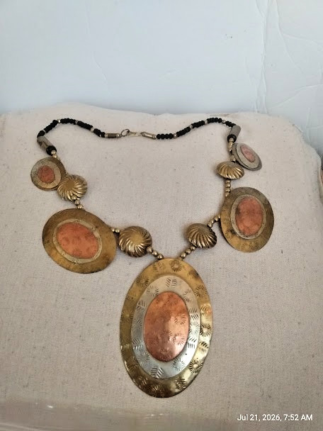 Tribal Tri-color Medallion Necklace with Earthy Tones & Textures