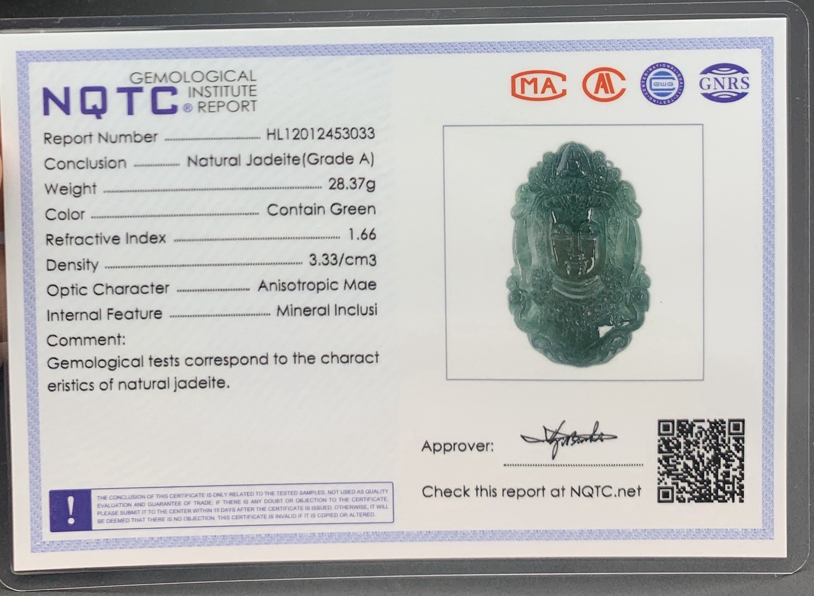 Video Certified Natural Green A JADE JADEITE PENDANT Guanyin KwanYin 420024 TS