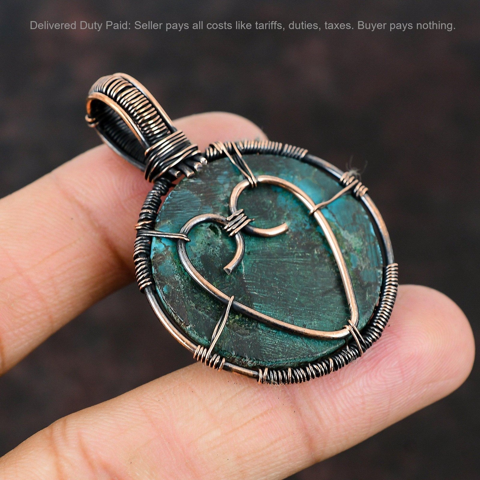 Copper Tibetan Turquoise Gemstone Handcrafted Wire Wrapped Tree Of Life Pendant