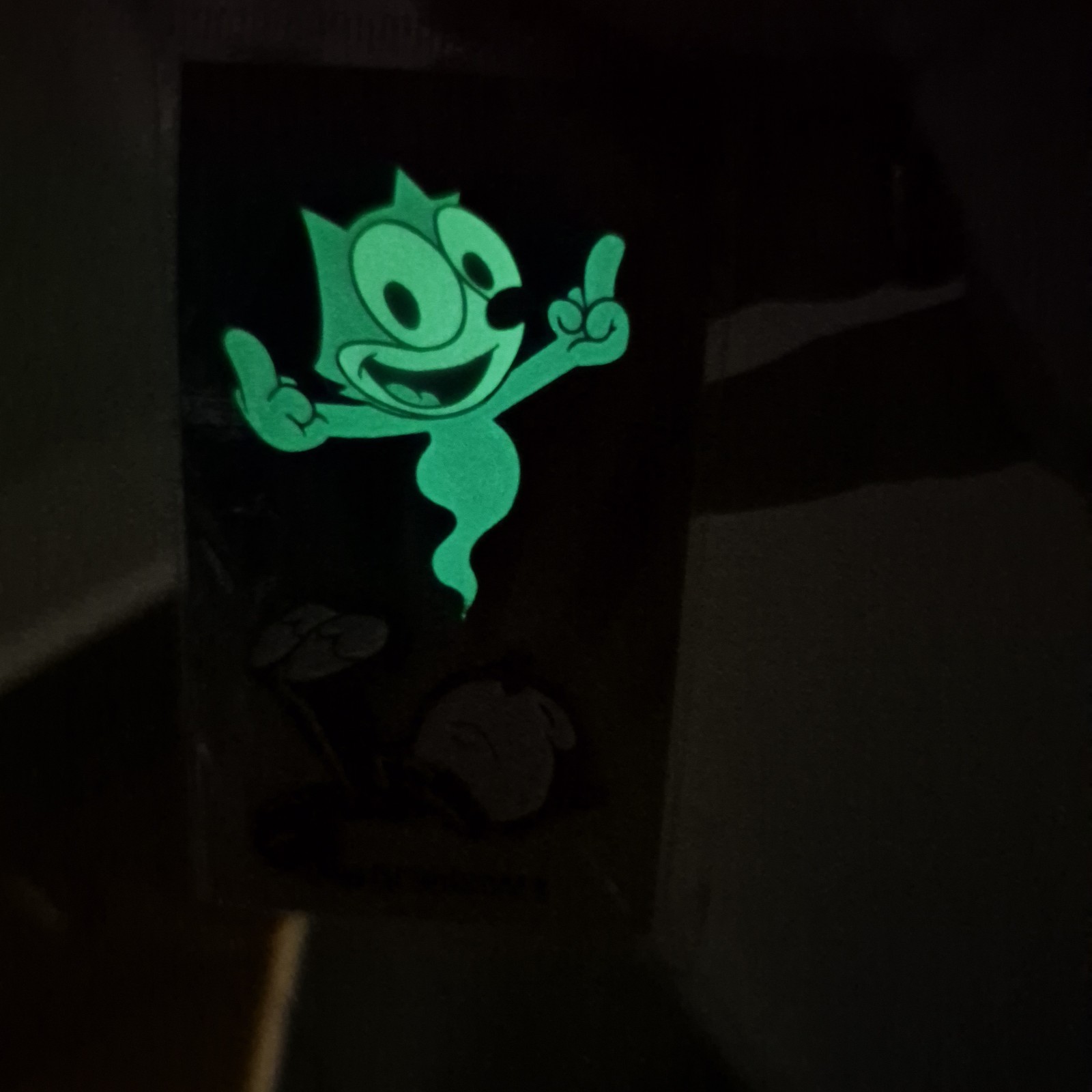 Glow-in-the-Dark Cartoon Enamel Pin Set, 2 Pins Blue/Black. Felix The Cat.