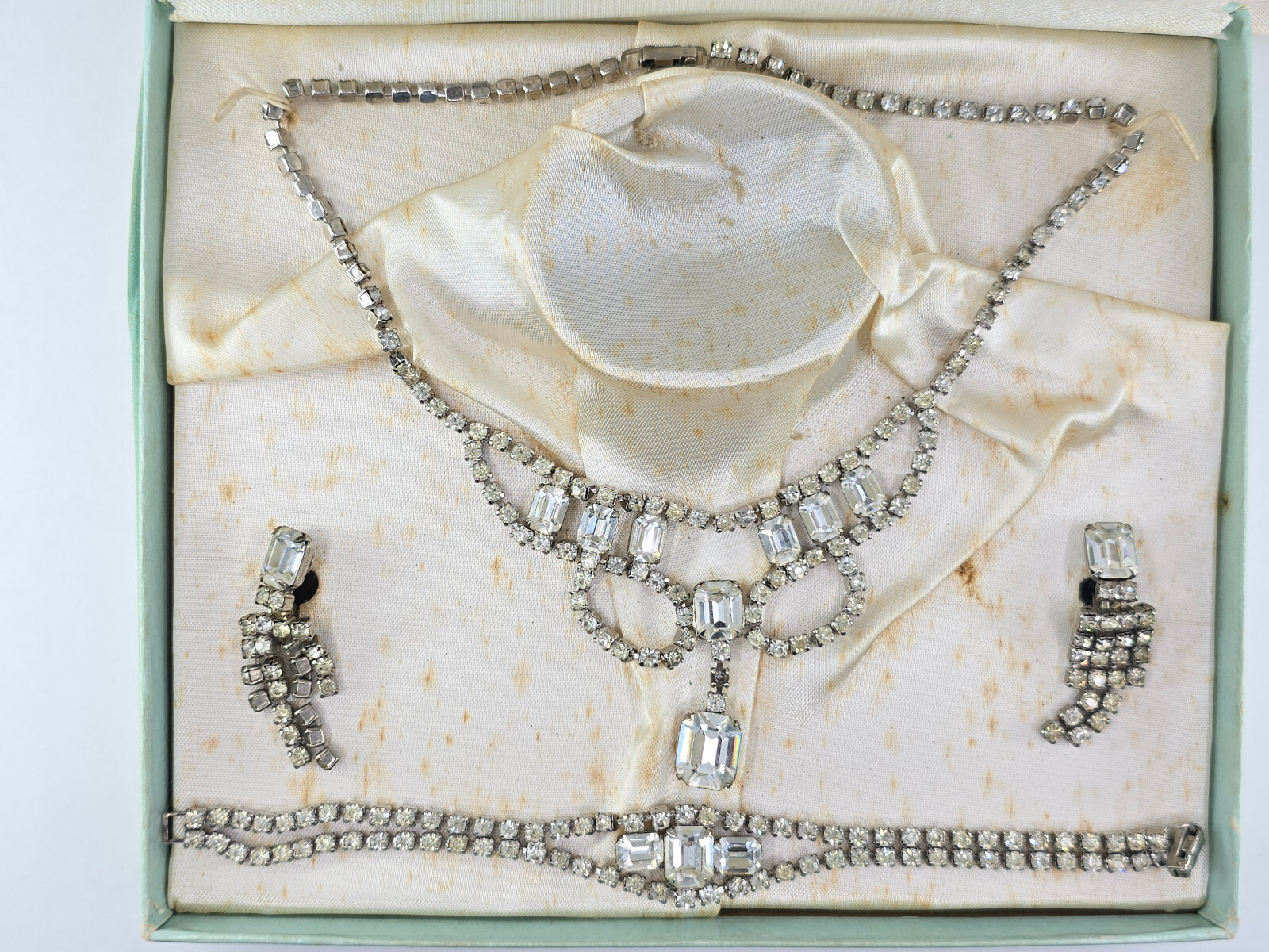 VTG 1950’s L’AMOUR FIFTH AVE. RHINESTONE CRYSTAL DEMI PARURE 3 pcs JEWELRY SET