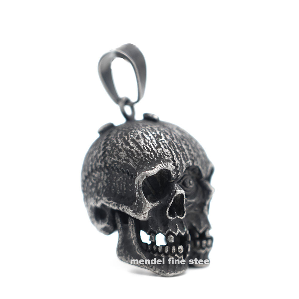 MENDEL Gothic Mens Biker Skull Pendant Necklace Men Stainless Steel Chain Silver