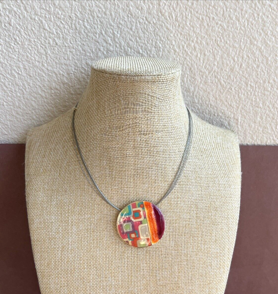 IKITA Colorful Geometric And Enamel Wire Pendant Necklace 16″