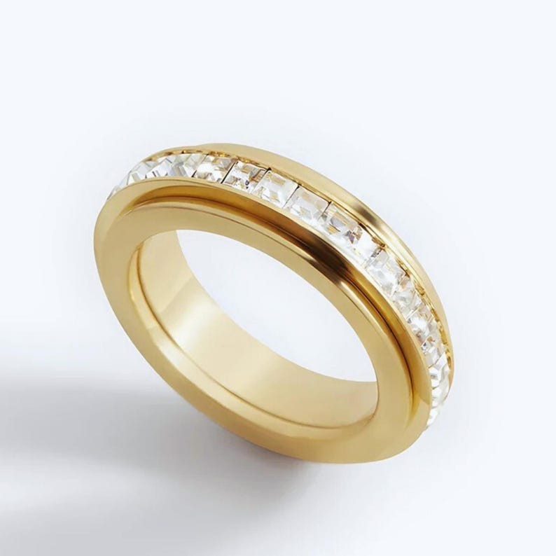 Princess Cut Moissanite Spinner Ring Silver Over Silver Women Wedding Band Gift