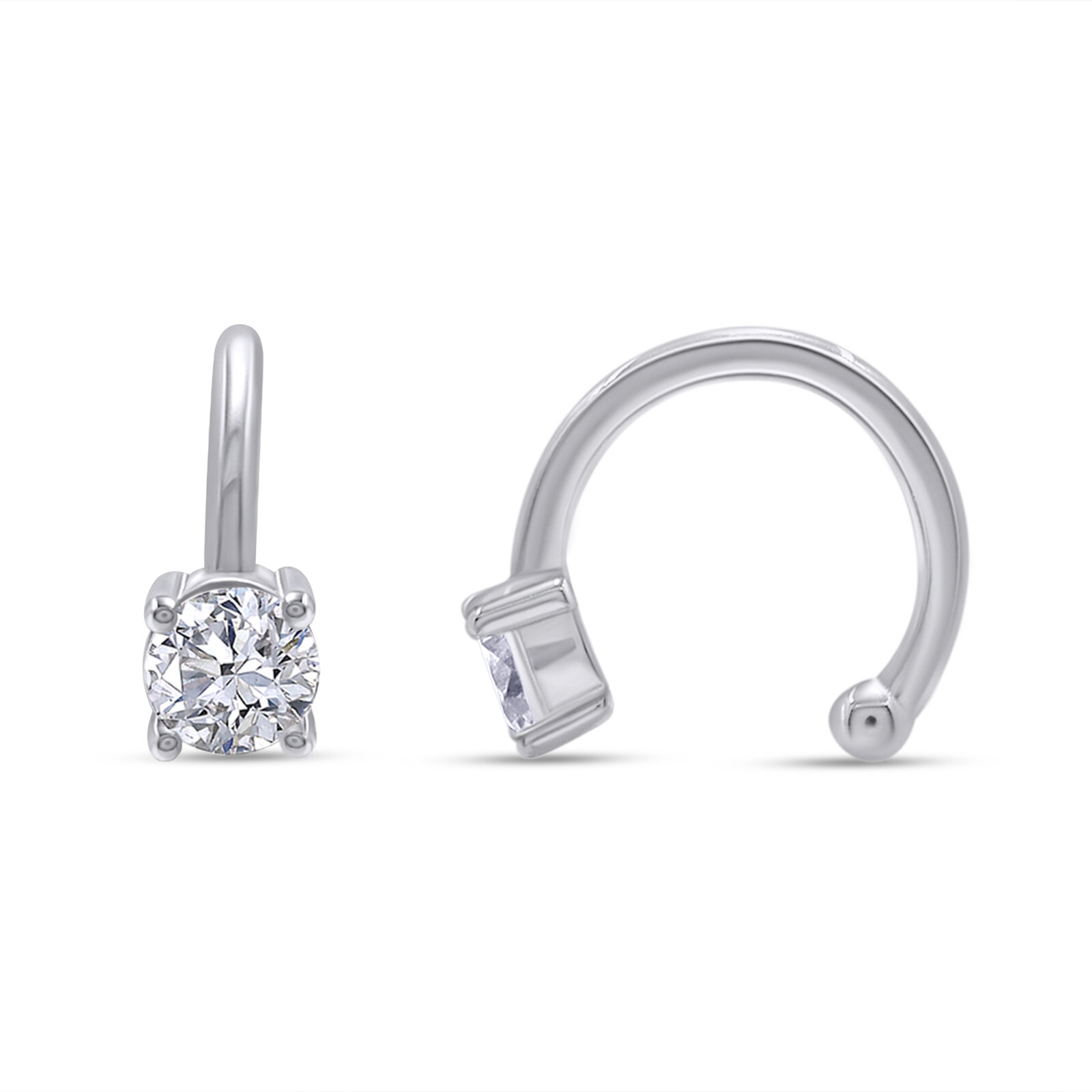 Solitaire Ear Cuff Clip On Cartilage Earrings Sterling Silver Cubic Zirconia
