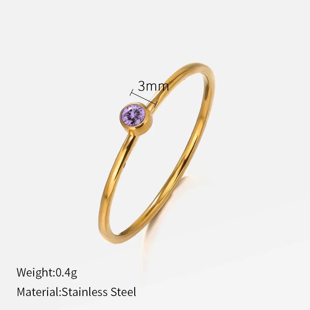 Stainless Steel Ring Gold Plated Birthstone Simple Band Women Size Jewelry