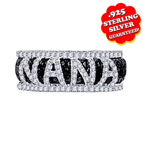 Black & White Simulated Diamond “NANA” Band Ring Solid 925 Sterling Silver