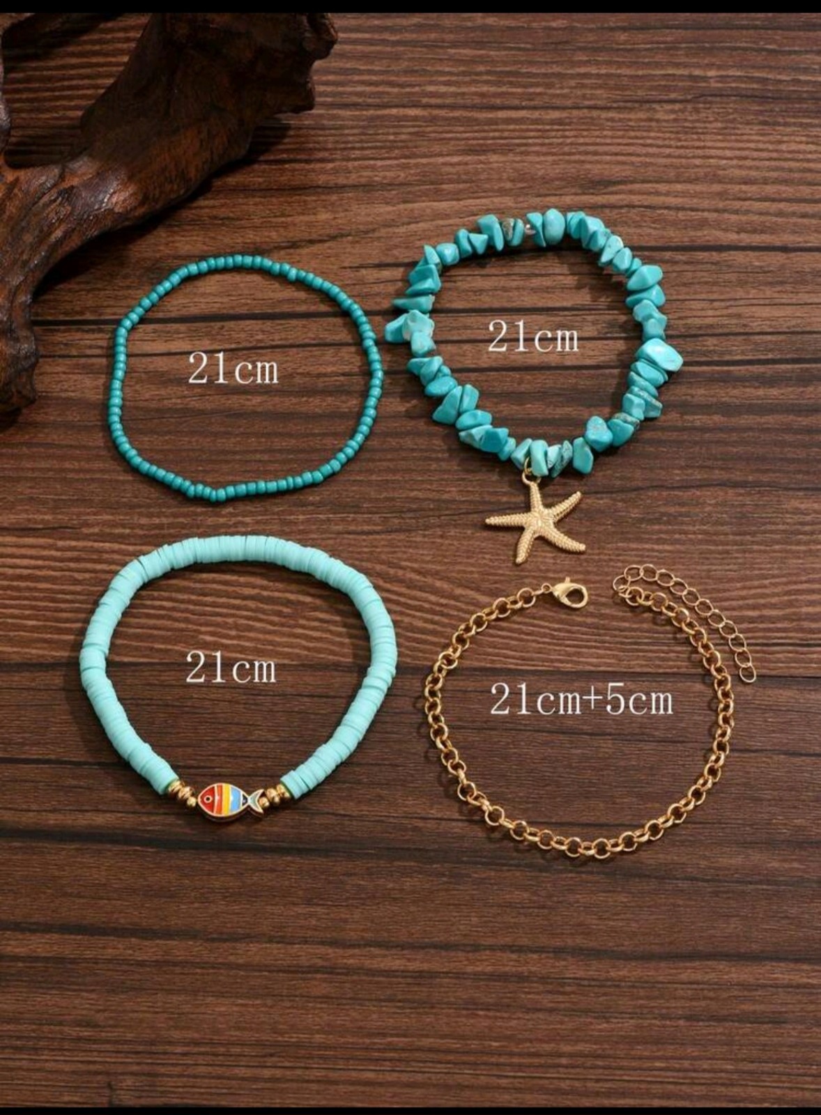 Beaded Starfish Anklet Set Multilayer Summer Beach Women Acrylic Jewelry 4pcs