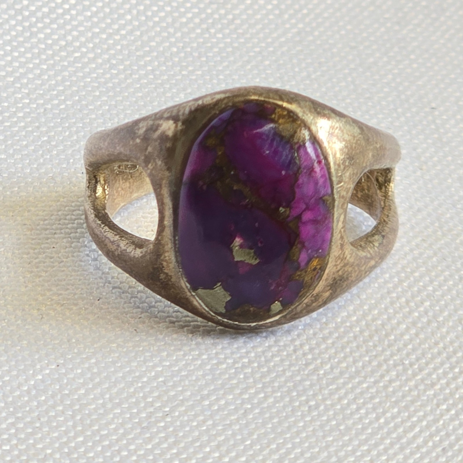 Sterling Silver Ring 5.92g Fine Jewelry Sz 7.5 Band Marbled Purple Stone *READ*