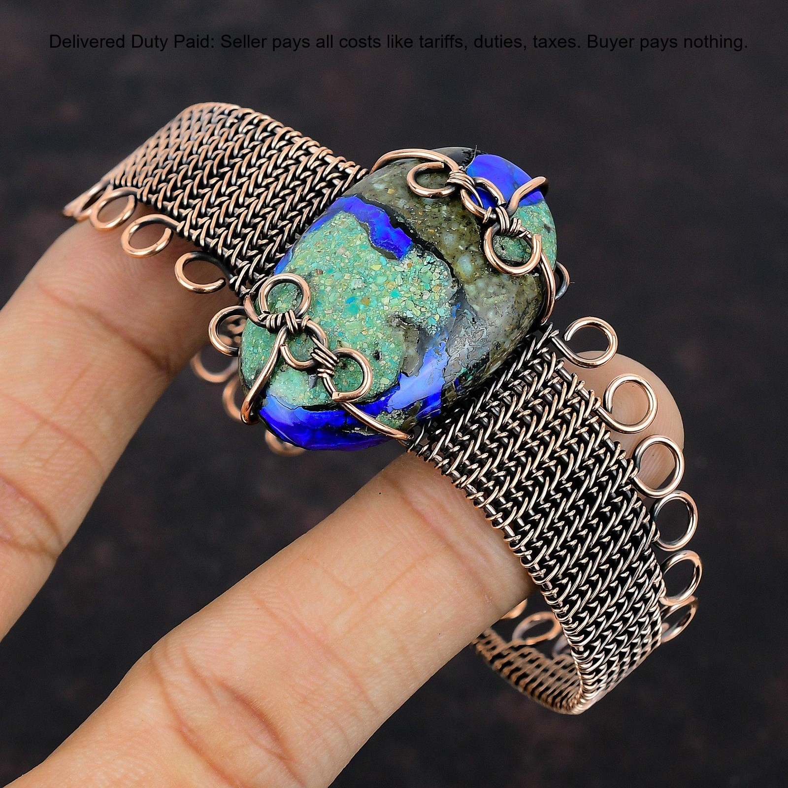 Natural Azurite Malachite No Stone Copper Sister Wire Wrapped Anniversary Bangle