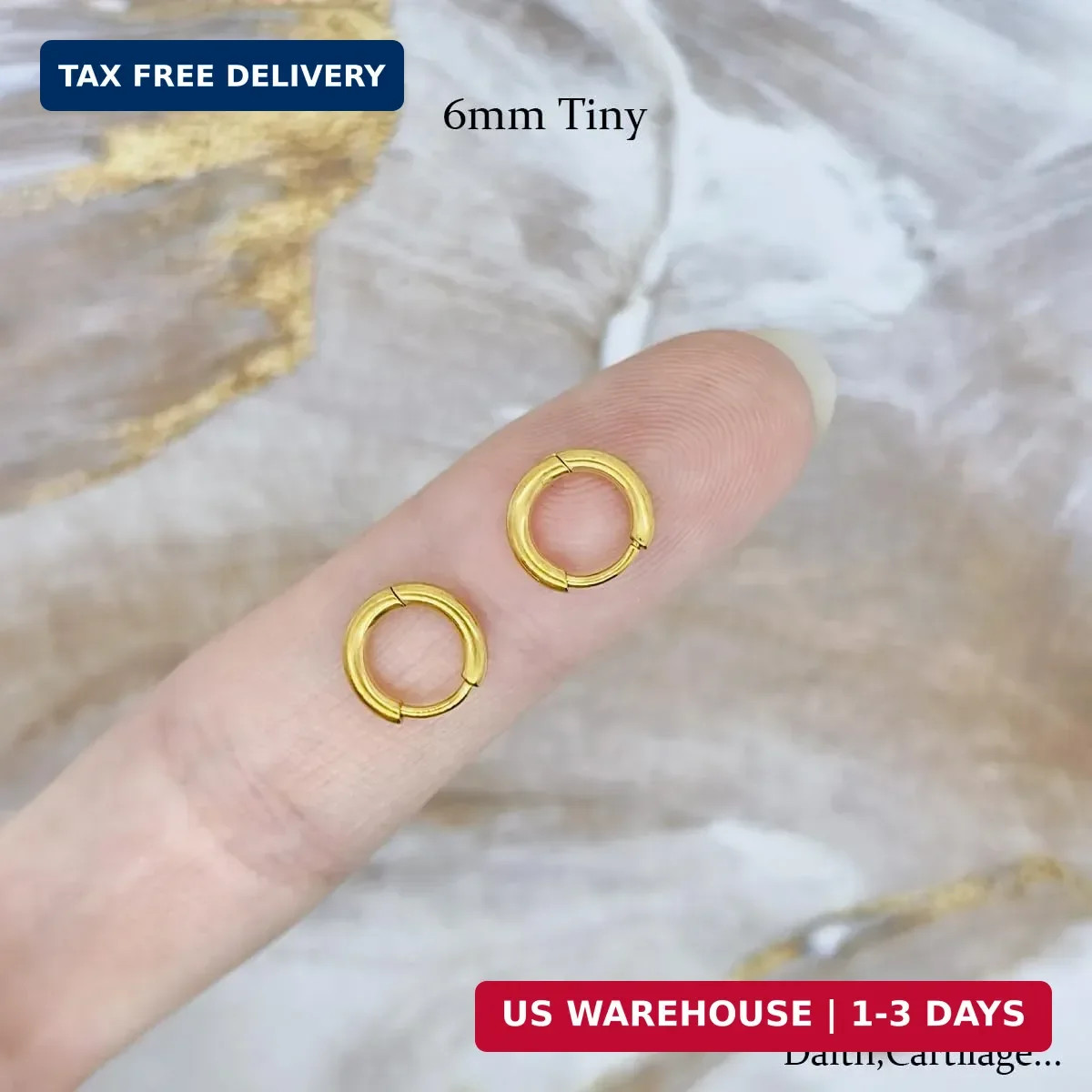 1 Pair 6mm Small Hoop Earrings for Women, Dainty 14K Gold Plated Huggie Hoop Ear