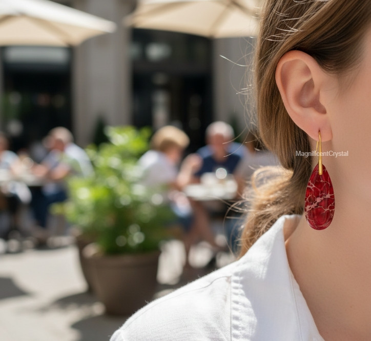 Dainty Red Sea Sediment Jasper Drop Earrings Teardrop Dangle Earring Women Gift