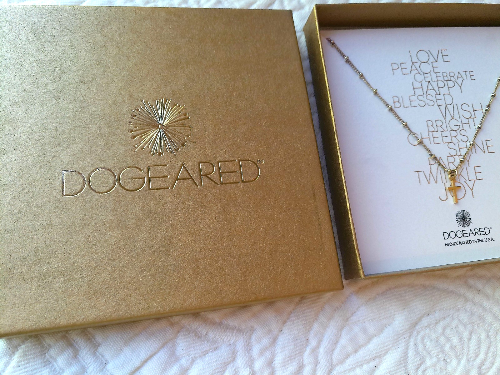 DOGEARED NIB SIMPLE CROSS GOLD DIPPED NECKLACE 16″ LINK/BALL CHAIN HANDCRAFT USA