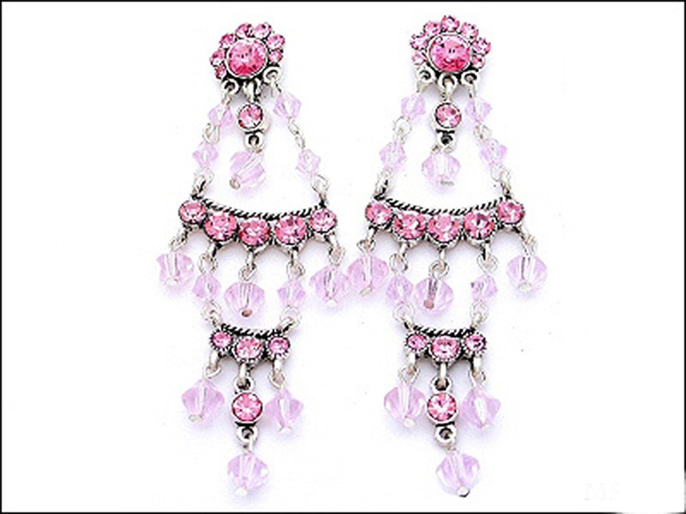DESIGNER INSPIRED PINK AUSTRIAN CRYSTAL SILVER CHANDELIER 3in ANGEL EARRINGS