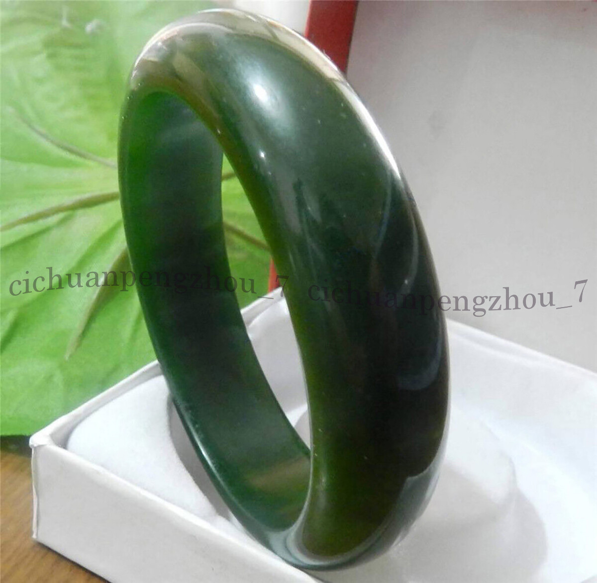 Real 58mm Dark Green Bangle Bracelet Natural A Green Jade Free-Jewelry Box