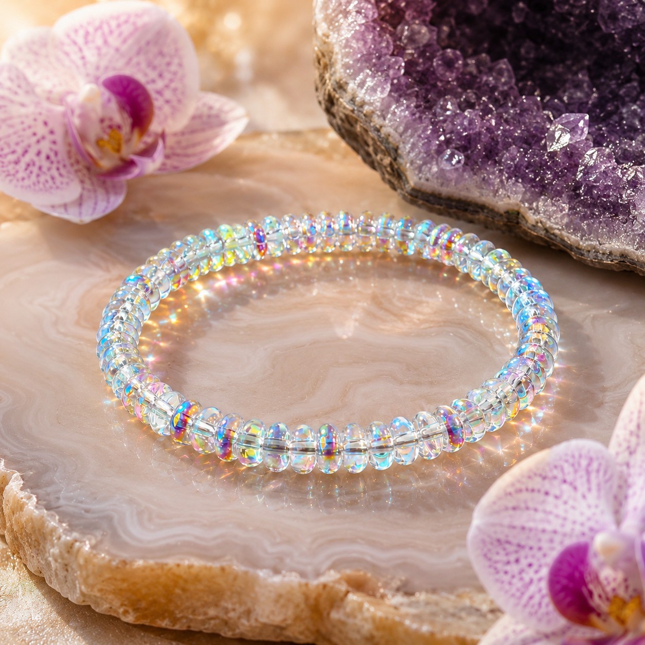 Iridescent Clear Bead Bracelet Stretch Rainbow Shimmer Bracelet Jewelry Gift