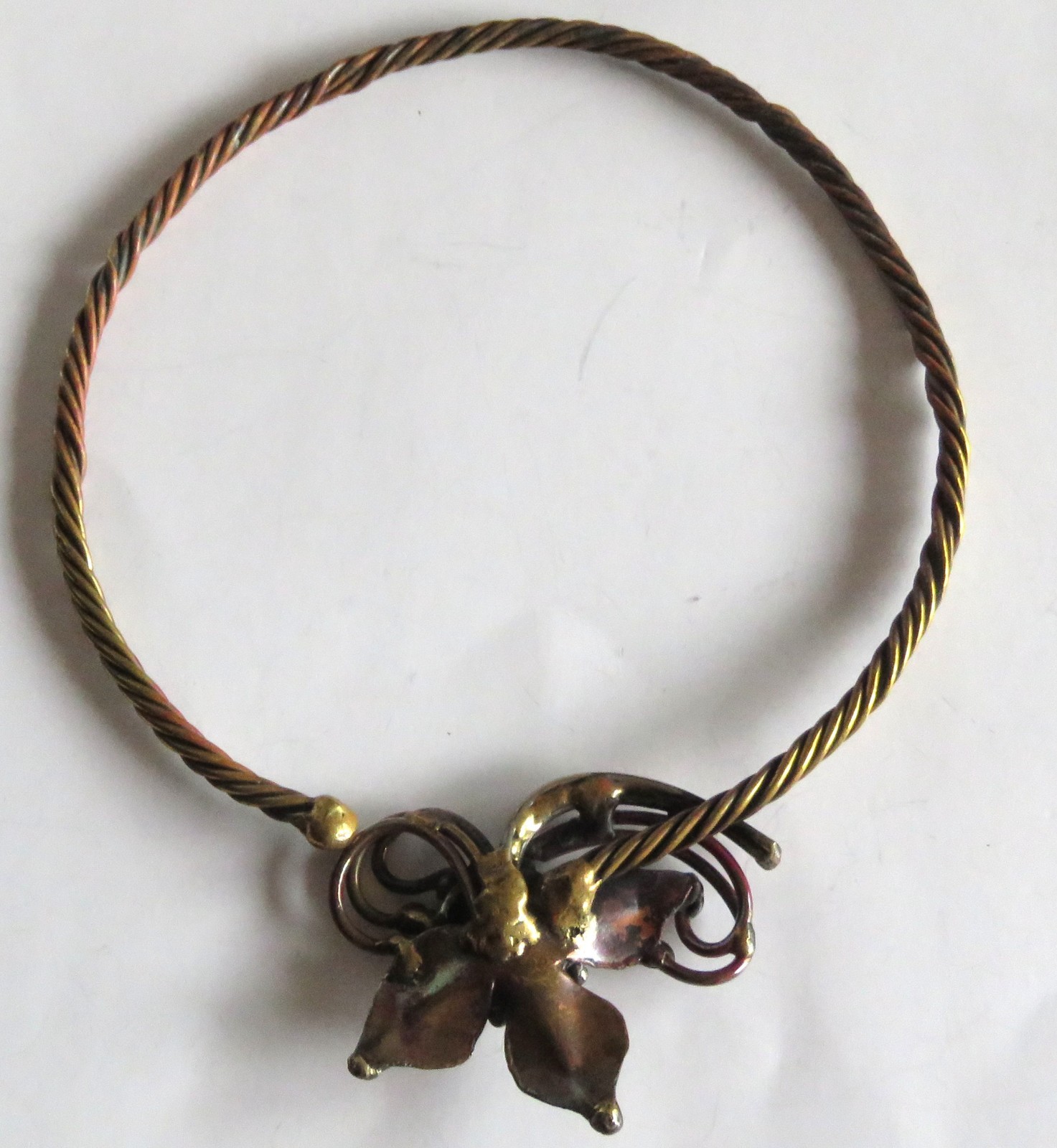 Brutalist Artisan Torque Collar Necklace Asymmetric Floral Centerpiece Vtg