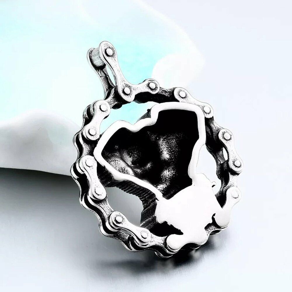 MENDEL Mens Stainless Steel Motorcycle Chain Biker Skull Pendant Necklace Men